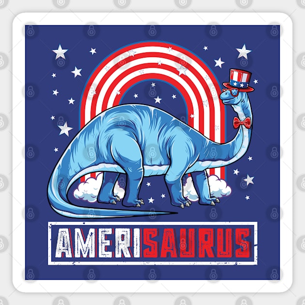 Amerisaurus Brontosaurus Dinosaur 4th of July Magnet by Pennelli Studio